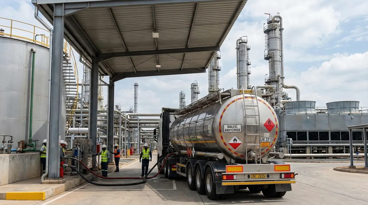 Maleic anhydride export logistics and tanker truck